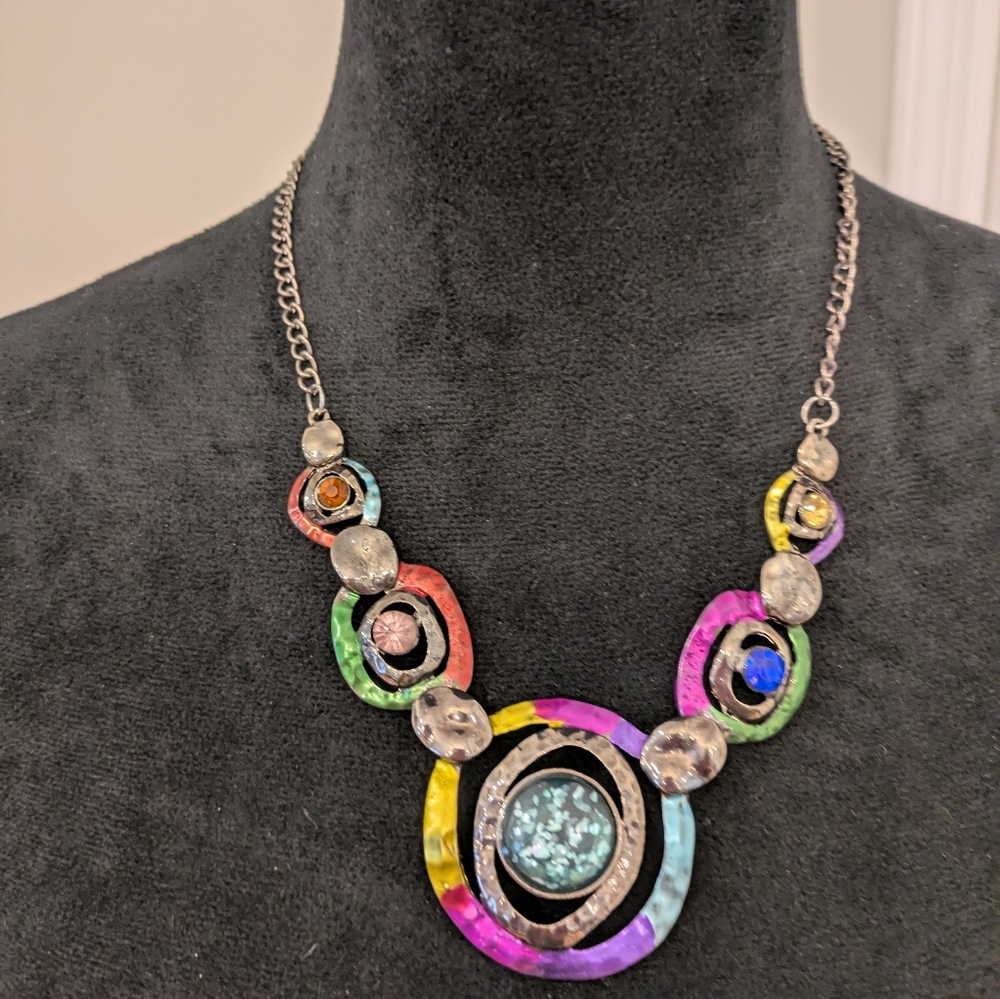 Multicolor - Metal With Multicolor Crystal 20" Necklace